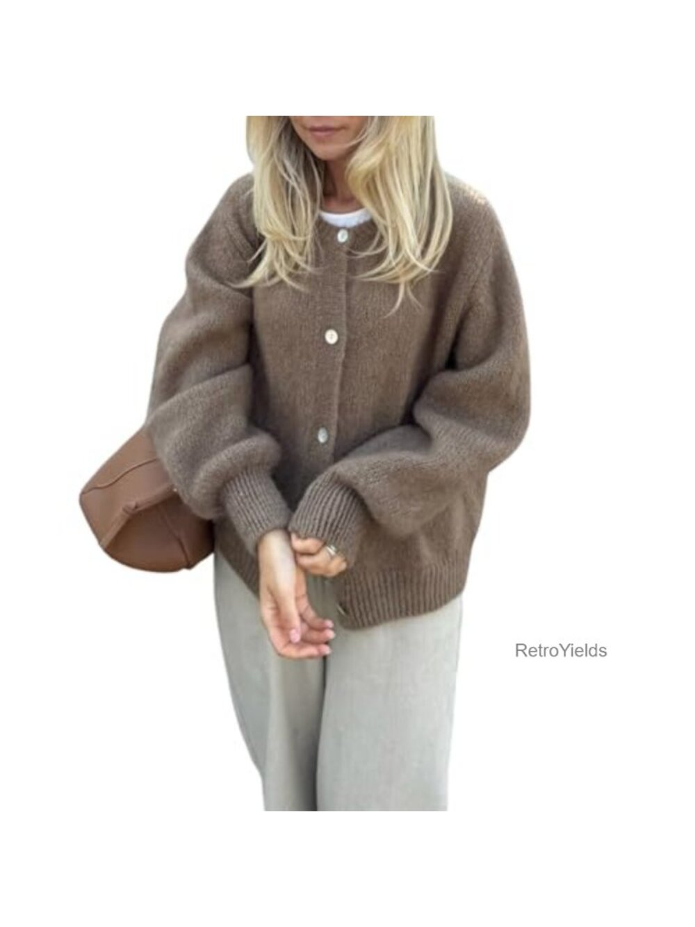 Women's Button Down Cardigan Crew Neck Long Sleeve Knit Sweater Fall Top